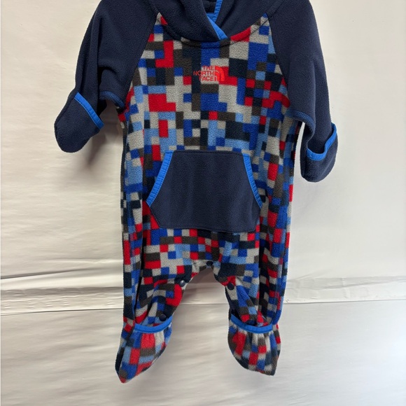 The North Face Baby Red and Blue Patterned Baby Bunting Footie Size 0-3 Months - Picture 1 of 7